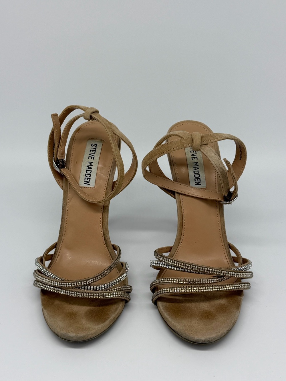 Steve Madden Tan Strappy Rhinestone Ankle-Heel Sandals